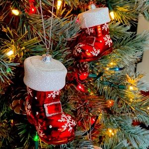 Santa Boots Glass Ornaments.